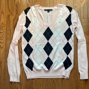 Tommy Hilfiger V-Neck Pink and Black Sweater